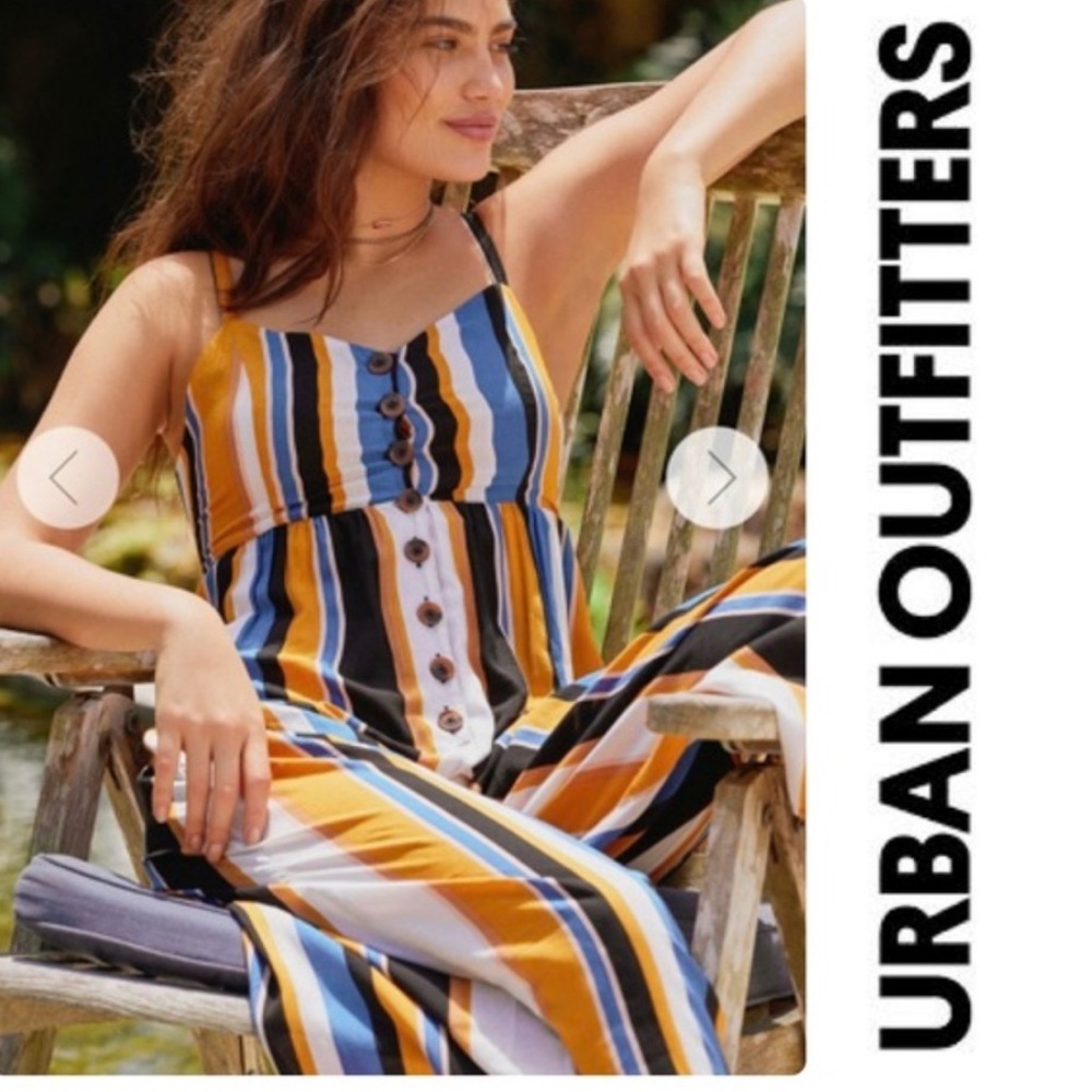 Urban Outfitters Tootsie Stripe Jumpsuit S Button Front Wide Leg Cropped